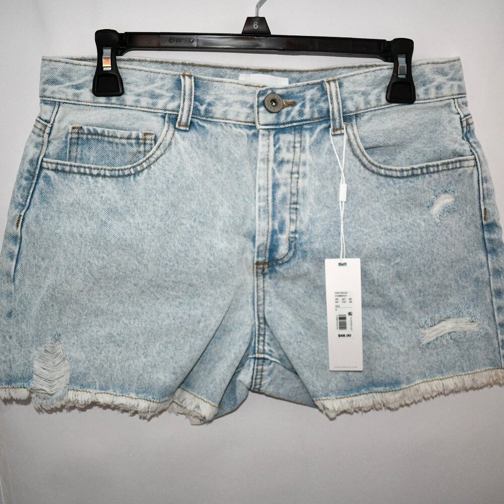 Every Denim Mid Rise Raw Hem Mini Shorts in Chambray Size: 6 #EV6236DGB NWT
